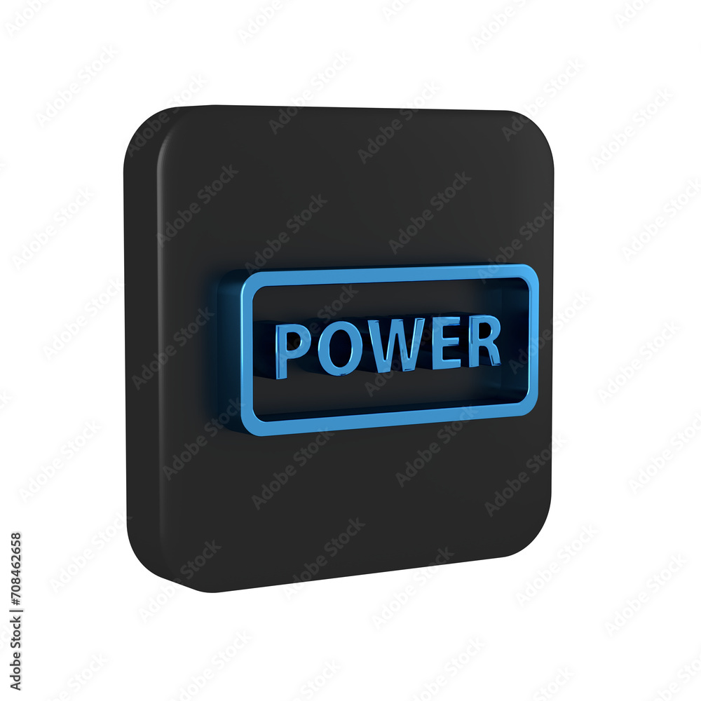 Aufkleber blue power button icon isolated on transparent background. start sign. black square button.