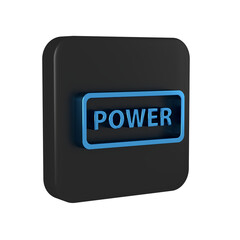 Blue Power button icon isolated on transparent background. Start sign. Black square button.