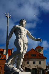  18/02/2023 Hel city with Neptun sculpture in front of museum and church. Hel, Poland. © fotomaster