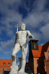  18/02/2023 Hel city with Neptun sculpture in front of museum and church. Hel, Poland. © fotomaster