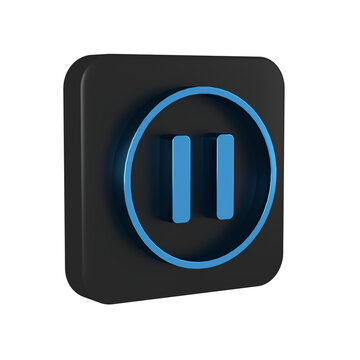 Blue Pause button icon isolated on transparent background. Black square button.