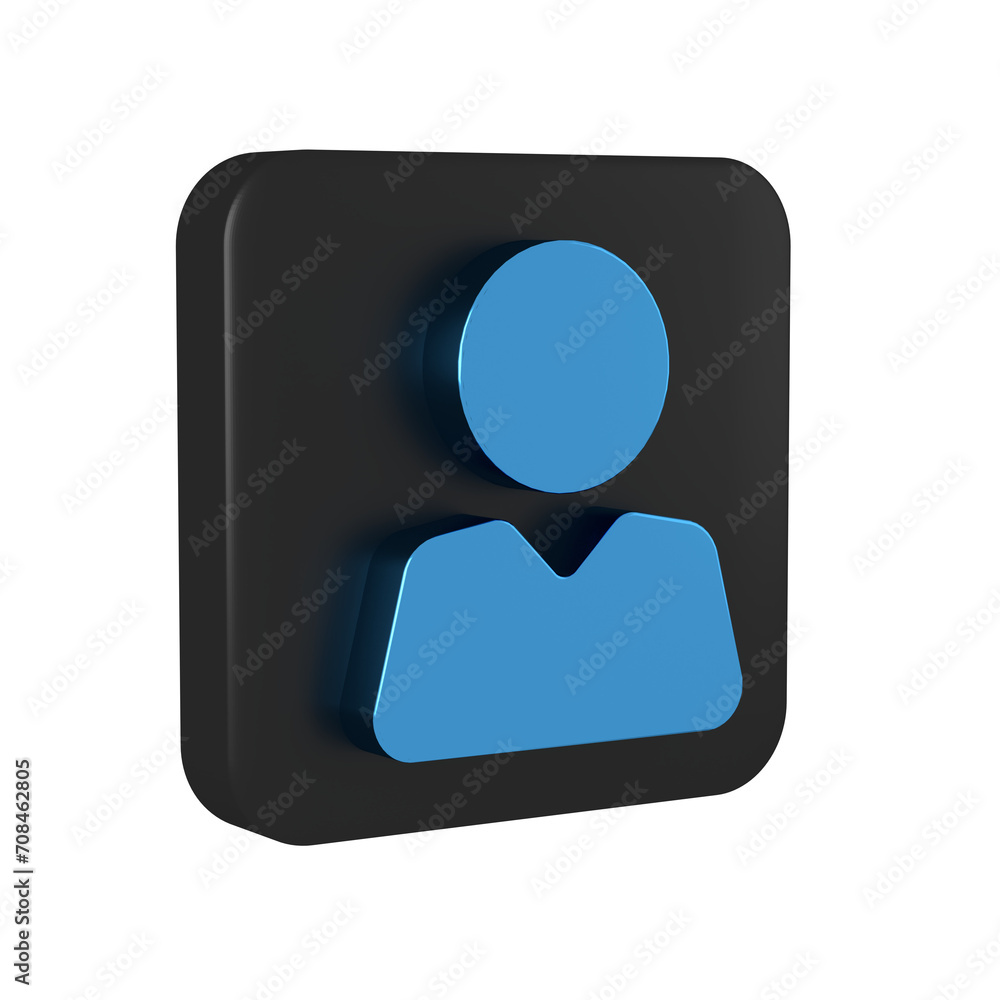 Poster blue add to friend icon isolated on transparent background. black square button.