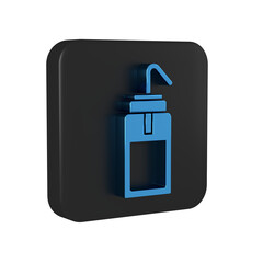 Blue Laboratory wash bottle for chemistry and science lab icon isolated on transparent background. Equipment for spraying water and solvents. Black square button.