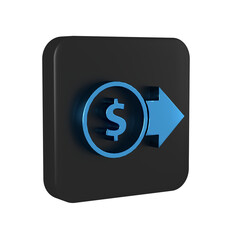 Blue Coin money with dollar symbol icon isolated on transparent background. Banking currency sign. Cash symbol. Black square button.