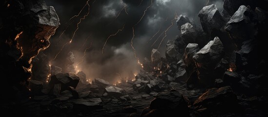 Explosive stones amidst darkness.
