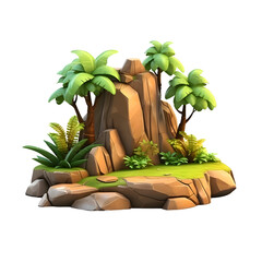 3D cute cartoon island isolated on transparent background