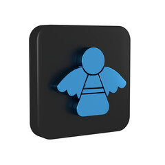 Blue Christmas angel icon isolated on transparent background. Black square button.