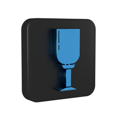 Blue Wine glass icon isolated on transparent background. Wineglass icon. Goblet symbol. Glassware sign. Black square button.