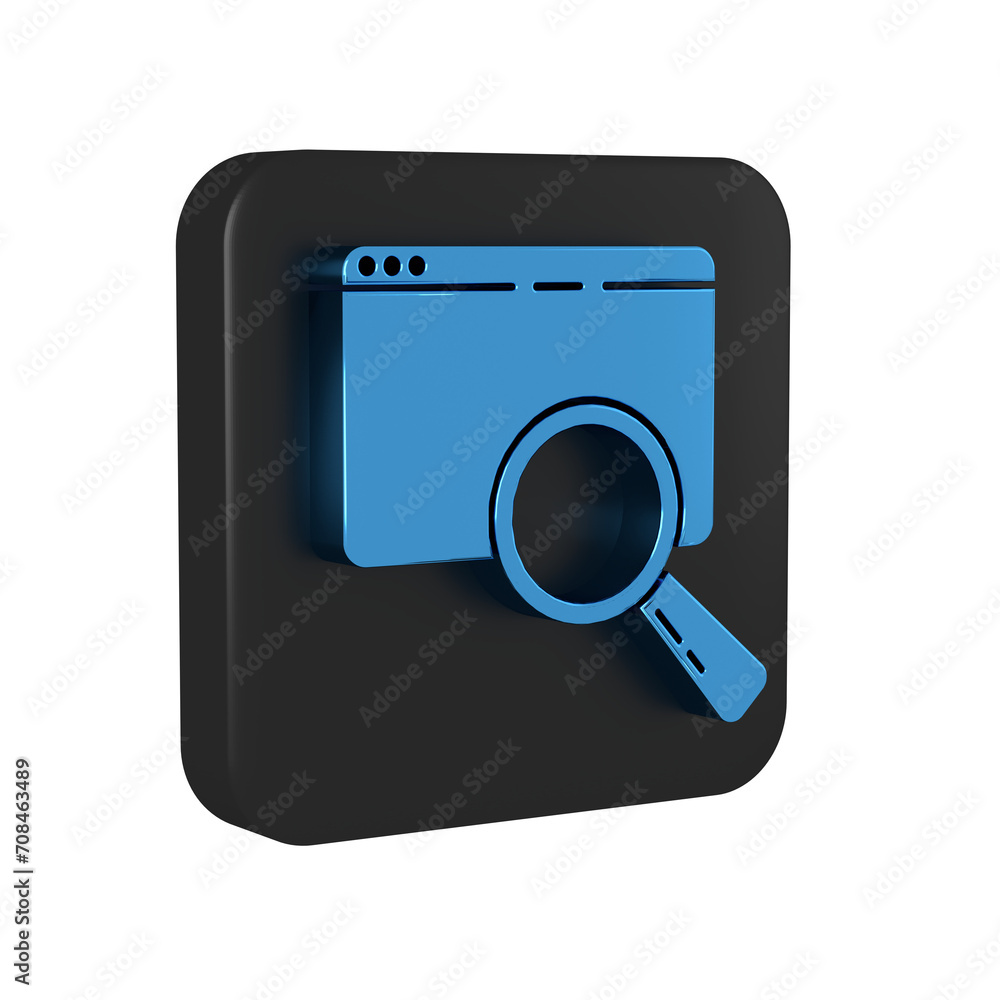 Poster blue search in a browser window icon isolated on transparent background. black square button.