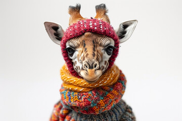 cartoon giraffe wearing winter clothes