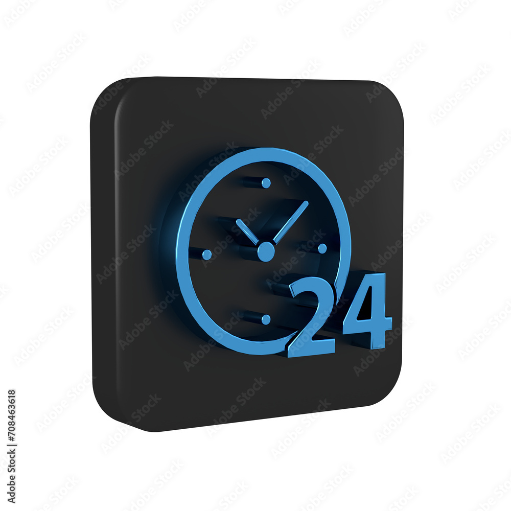 Poster blue clock 24 hours icon isolated on transparent background. all day cyclic icon. 24 hours service s