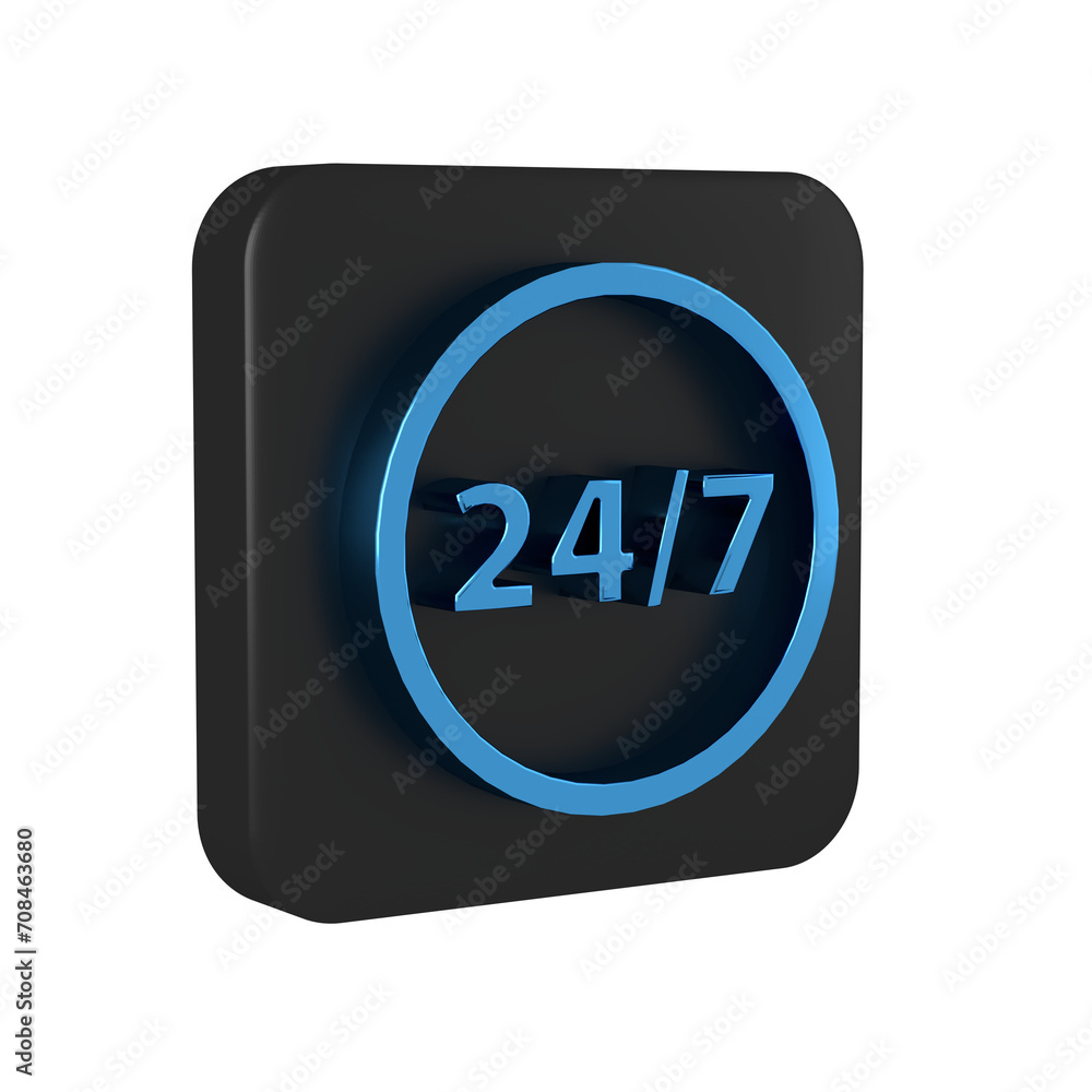 Poster blue clock 24 hours icon isolated on transparent background. all day cyclic icon. 24 hours service s