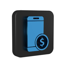 Blue Smartphone with dollar symbol icon isolated on transparent background. Online shopping concept. Financial mobile phone. Online payment. Black square button.