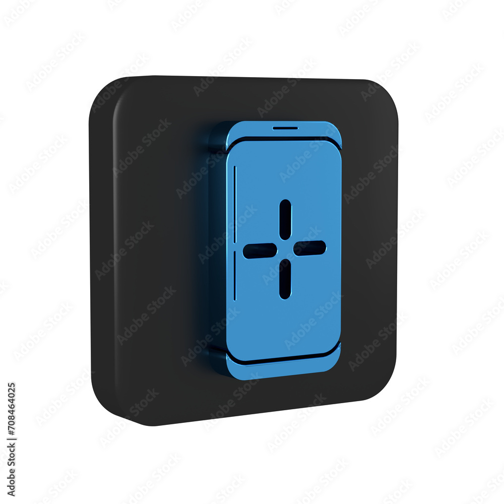 Poster blue smartphone and playing in game icon isolated on transparent background. mobile gaming concept. 