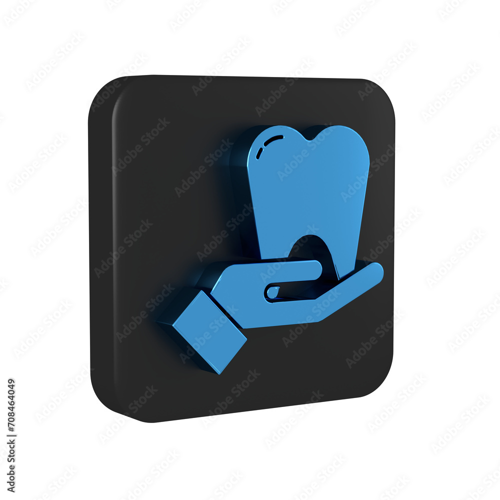 Wall mural Blue Tooth icon isolated on transparent background. Tooth symbol for dentistry clinic or dentist medical center and toothpaste package. Black square button.