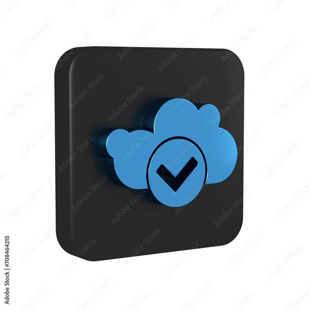 Poster blue cloud with check mark icon isolated on transparent background. cloud storage data protection. c