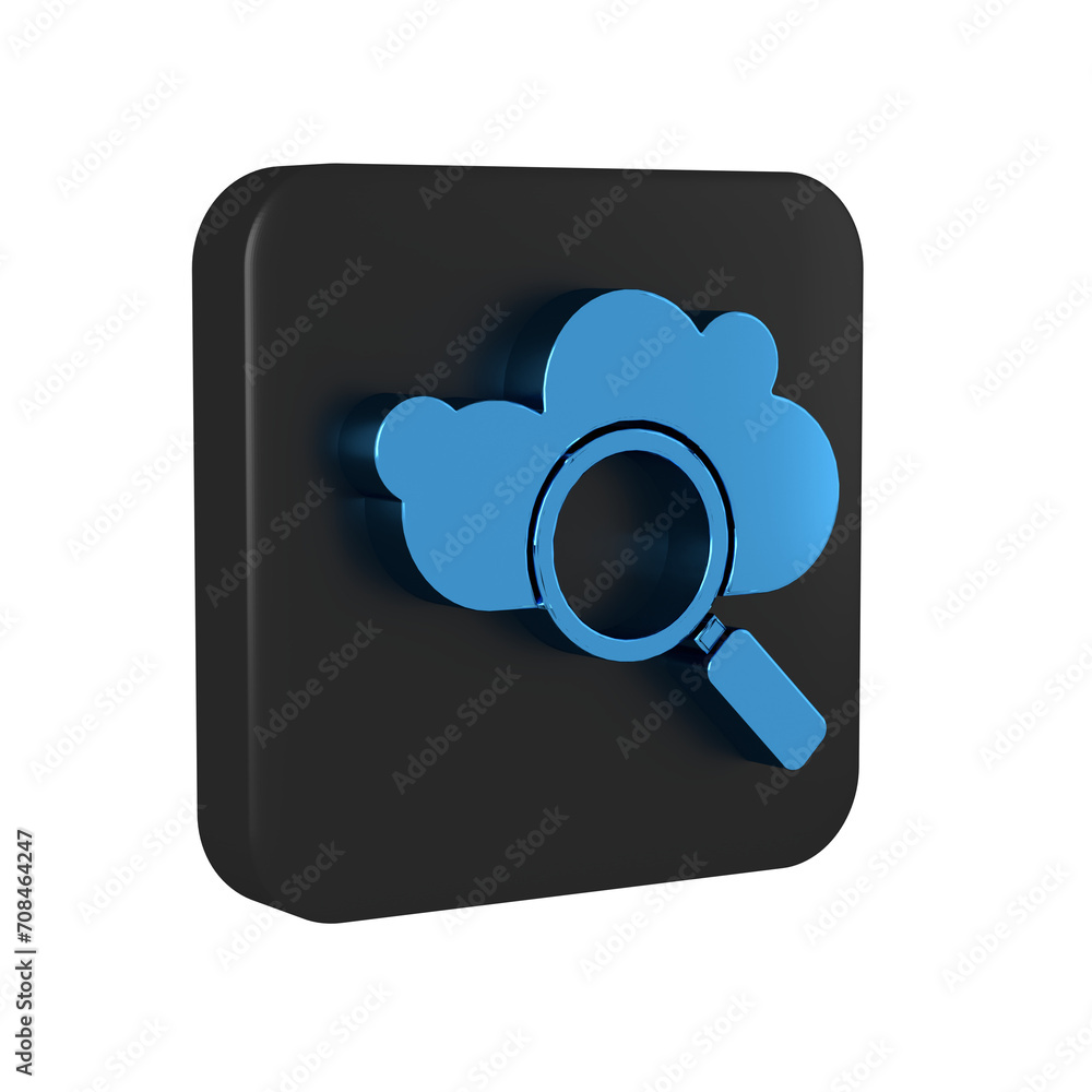 Poster blue search cloud computing icon isolated on transparent background. magnifying glass and cloud. bla