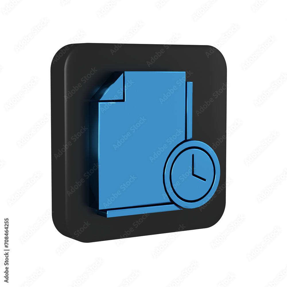 Sticker blue document with clock icon isolated on transparent background. document and countdown, deadline, 