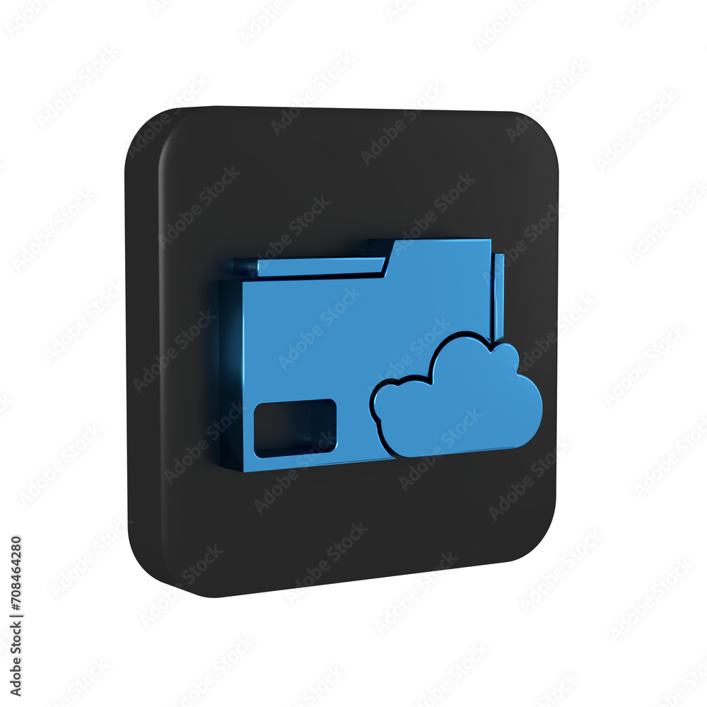 Poster blue cloud storage text document folder icon isolated on transparent background. black square button