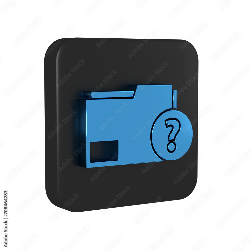 Poster blue unknown document folder icon isolated on transparent background. file with question mark. hold 