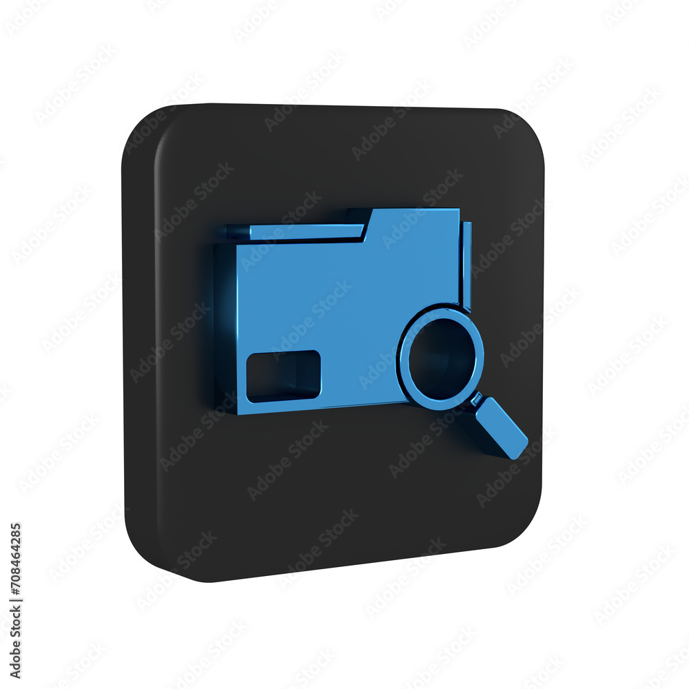 Poster blue search concept with folder icon isolated on transparent background. magnifying glass and docume