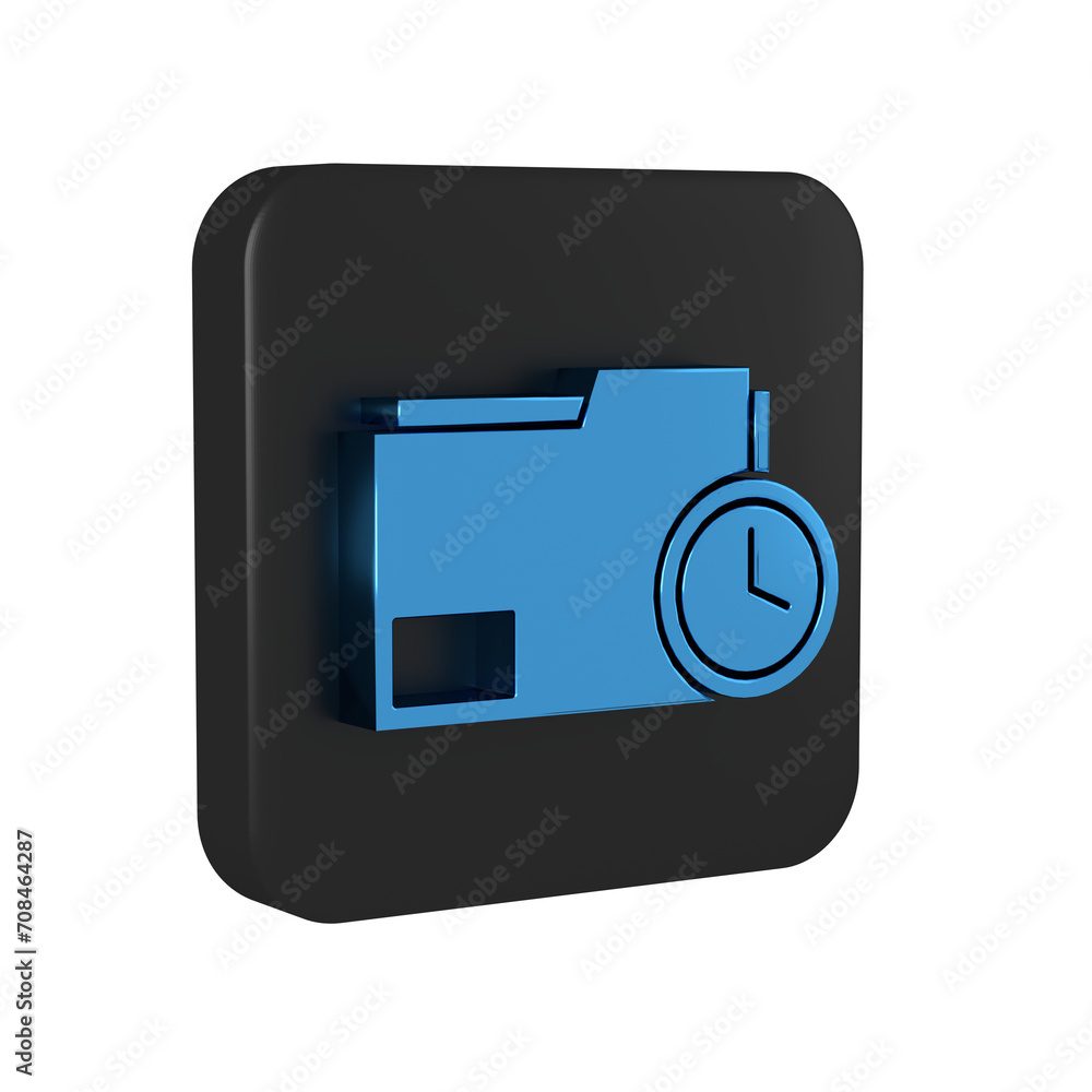 Poster blue document folder with clock icon isolated on transparent background. document and countdown, dea