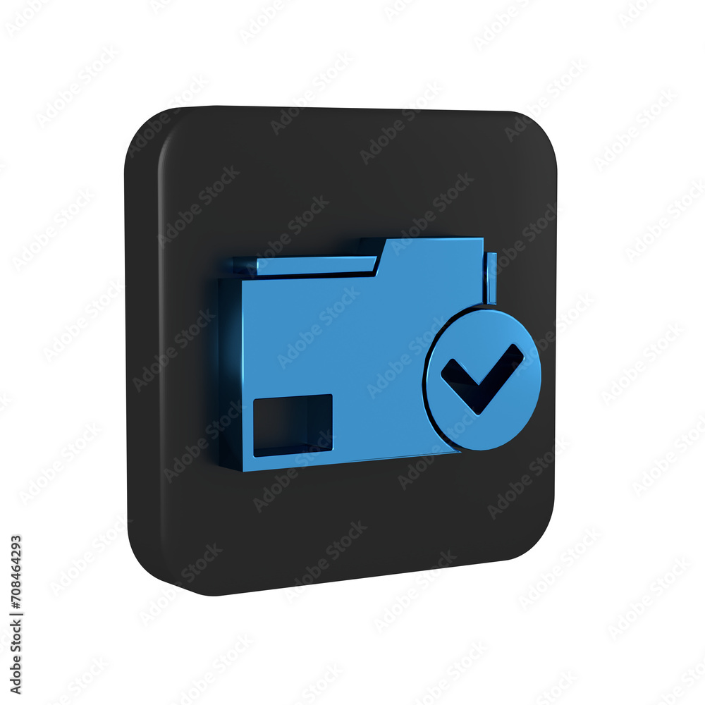 Poster blue document folder and check mark icon isolated on transparent background. checklist icon. busines