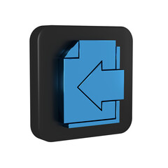 Blue Next page arrow icon isolated on transparent background. Document file with arrow. Send document. Black square button.