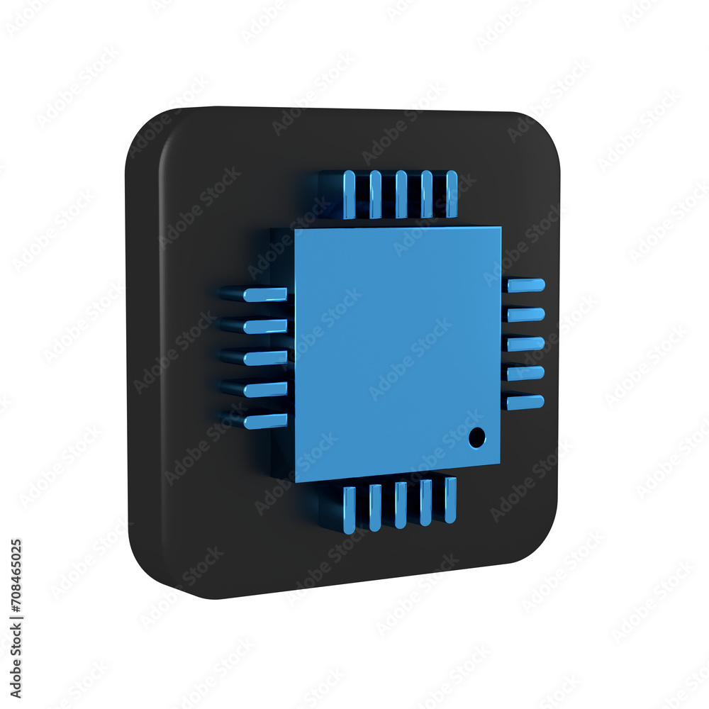 Poster blue computer processor with microcircuits cpu icon isolated on transparent background. chip or cpu 