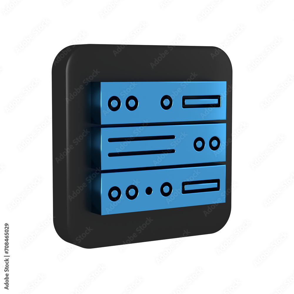 Aufkleber blue server, data, web hosting icon isolated on transparent background. black square button.