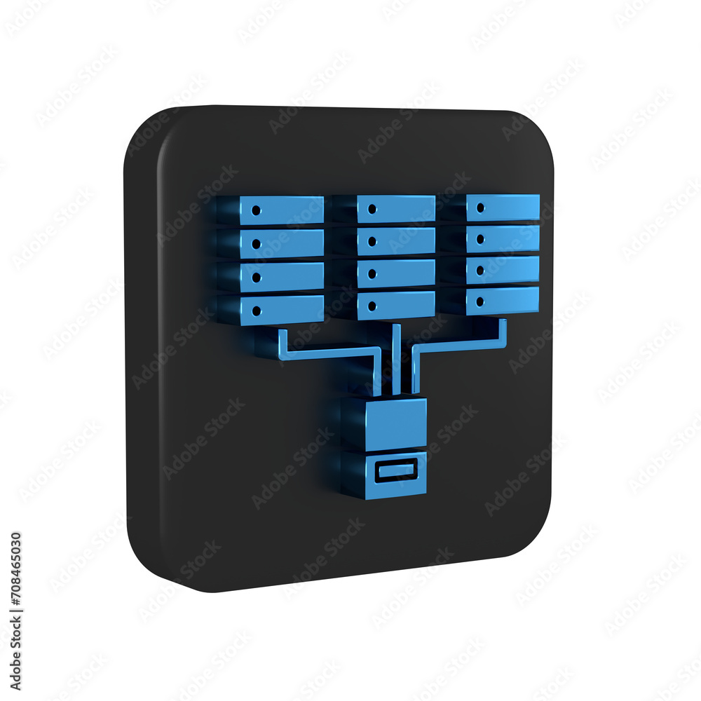 Aufkleber blue server, data, web hosting icon isolated on transparent background. black square button.