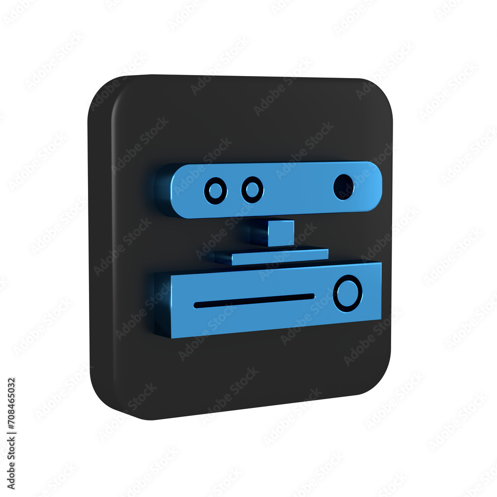 Poster blue motion sensor icon isolated on transparent background. black square button.