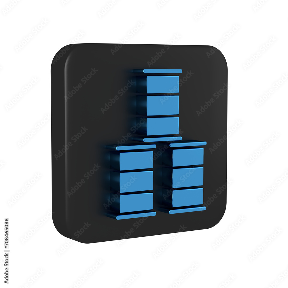 Sticker blue barrel oil icon isolated on transparent background. black square button.