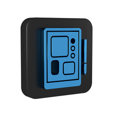 Blue Graphic tablet icon isolated on transparent background. Black square button.