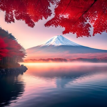 mountain in autumn  Fuji Mountain at Kawagu chiko Lake in Japan at Sunrise