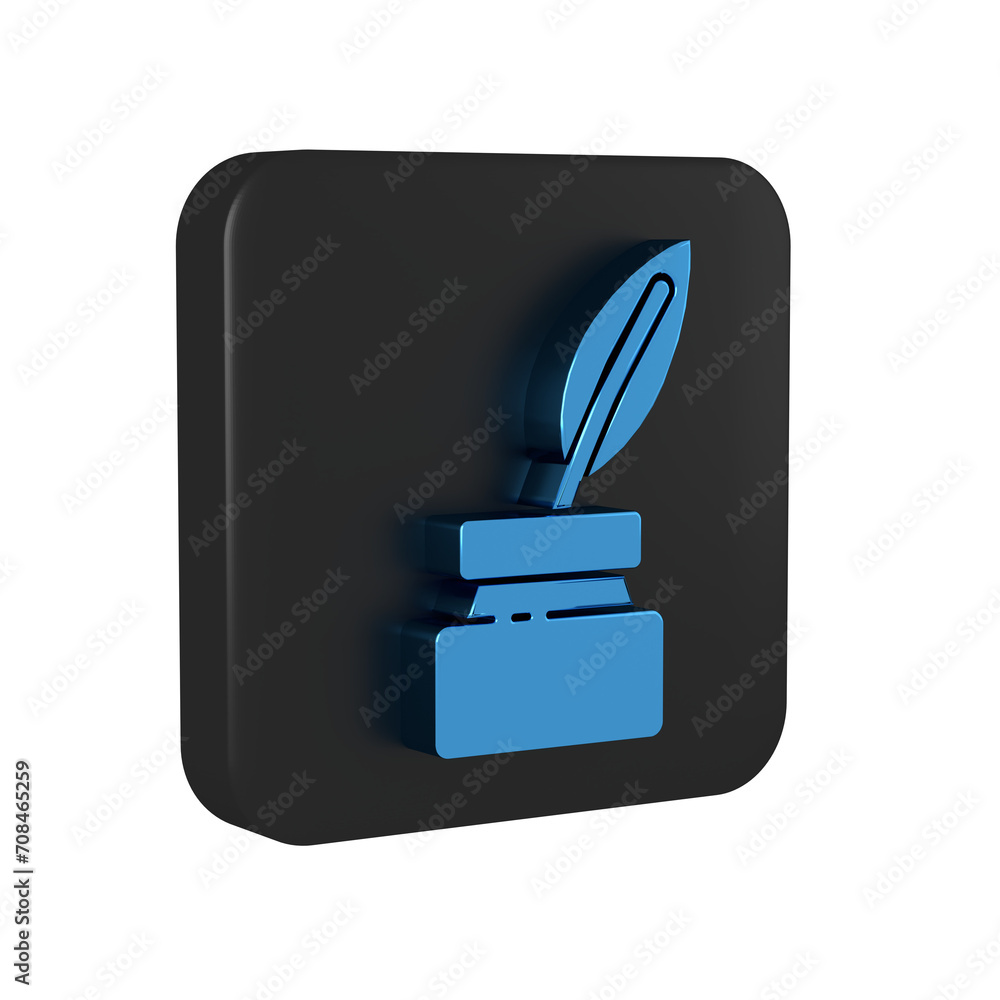 Canvas Prints blue feather and inkwell icon isolated on transparent background. black square button.