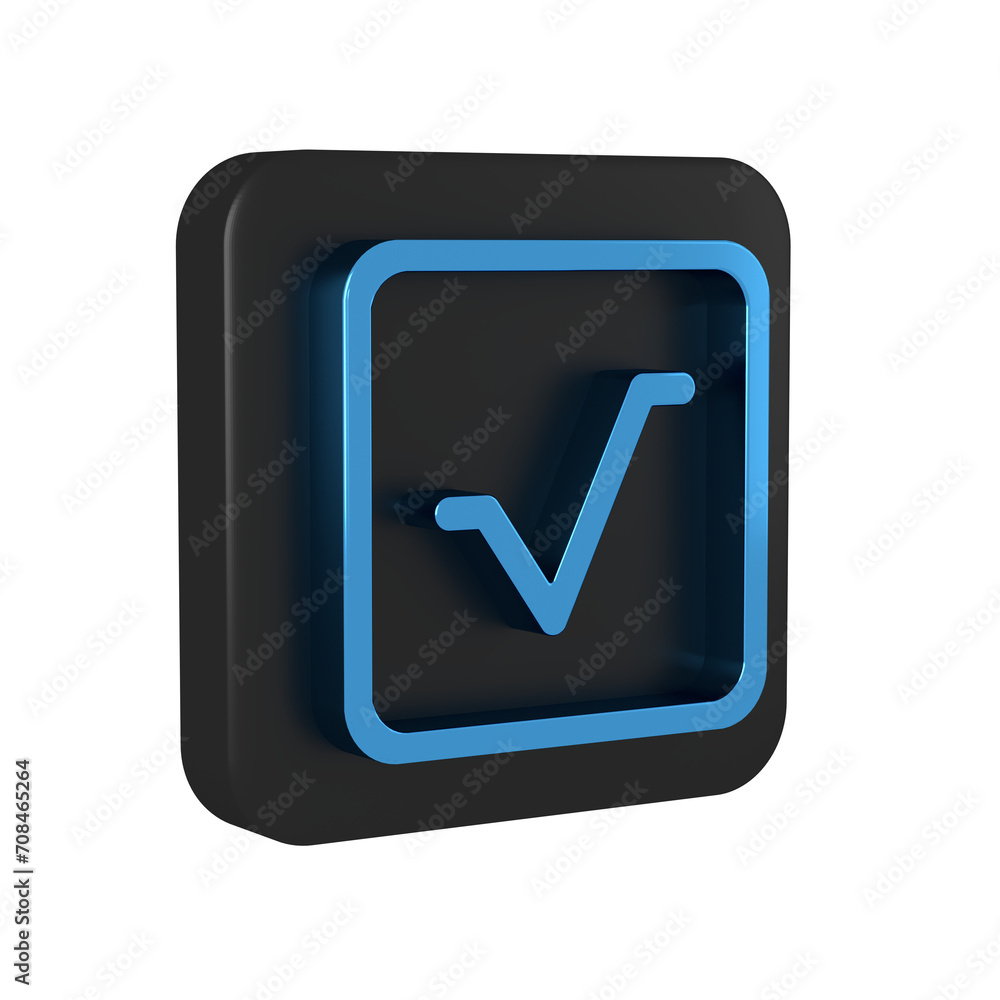 Poster blue square root icon isolated on transparent background. black square button.