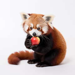 Fototapeta na wymiar Red panda eating an apple