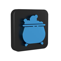 Blue Witch cauldron icon isolated on transparent background. Happy Halloween party. Black square button.