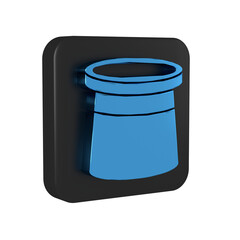 Blue Magician hat icon isolated on transparent background. Magic trick. Mystery entertainment concept. Black square button.