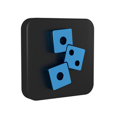 Blue Game dice icon isolated on transparent background. Casino gambling. Black square button.
