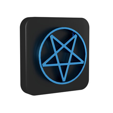 Blue Pentagram in a circle icon isolated on transparent background. Magic occult star symbol. Black square button.