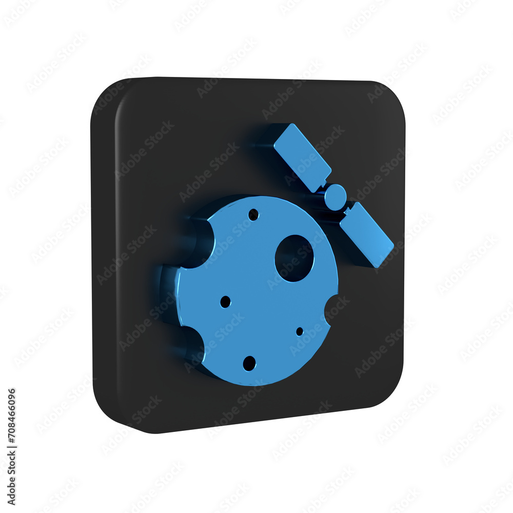 Poster blue artificial satellites orbiting the planet earth in outer space icon isolated on transparent bac