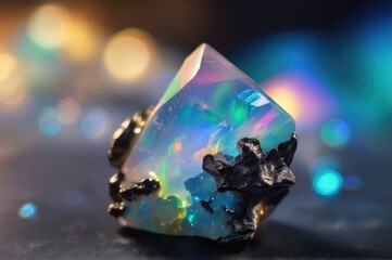 Macro close up of shiny iridescent  opal crystal  close up pattern texture 
