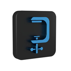 Blue Clamp and screw tool icon isolated on transparent background. Locksmith tool. Black square button.
