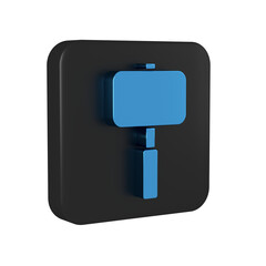 Blue Sledgehammer icon isolated on transparent background. Black square button.