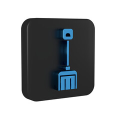 Blue Snow shovel icon isolated on transparent background. Black square button.