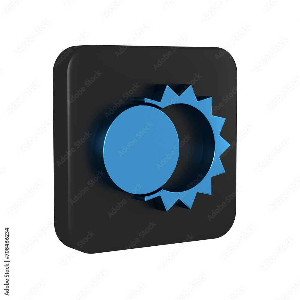 Poster blue eclipse of the sun icon isolated on transparent background. total sonar eclipse. black square b