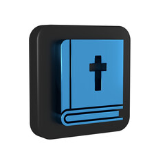 Obraz premium Blue Holy bible book icon isolated on transparent background. Black square button.