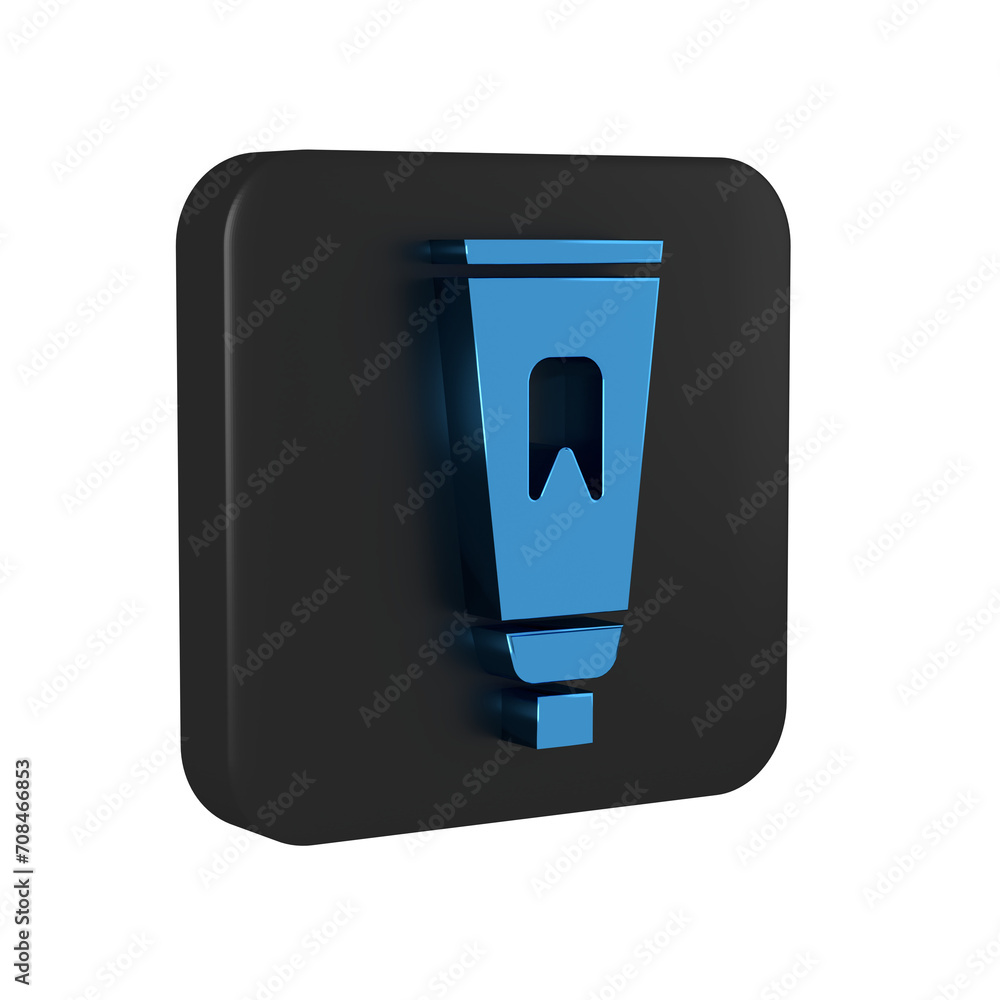 Wall mural blue tube of toothpaste icon isolated on transparent background. black square button.